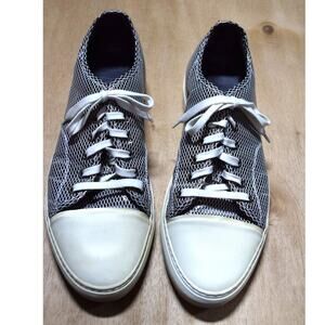 Lanvin Mesh Overlay Leather Sneakers White Toe Cap Size 10